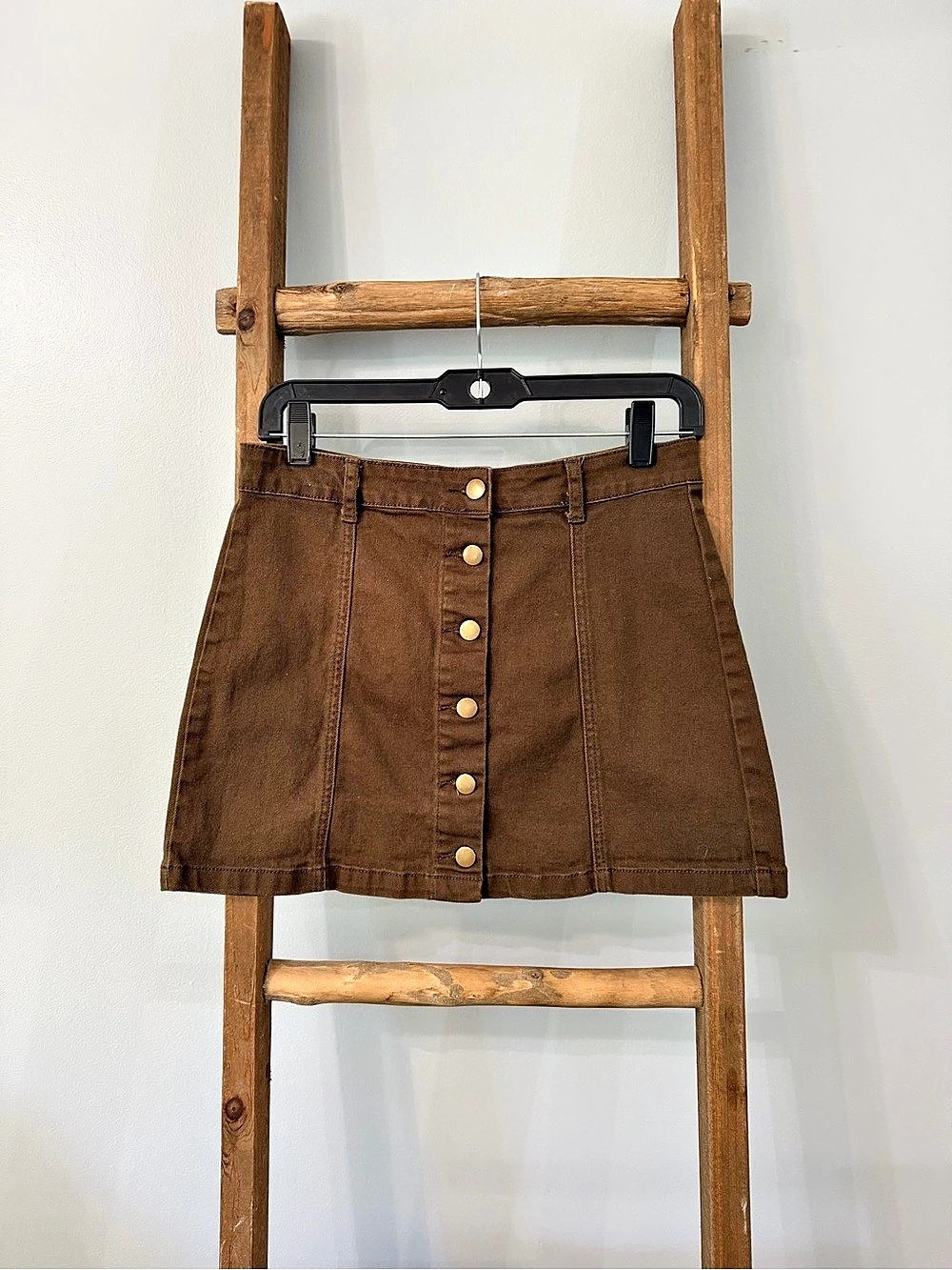 Forever 21 Button Front Mini Skirt Brown Waist 28 Like New